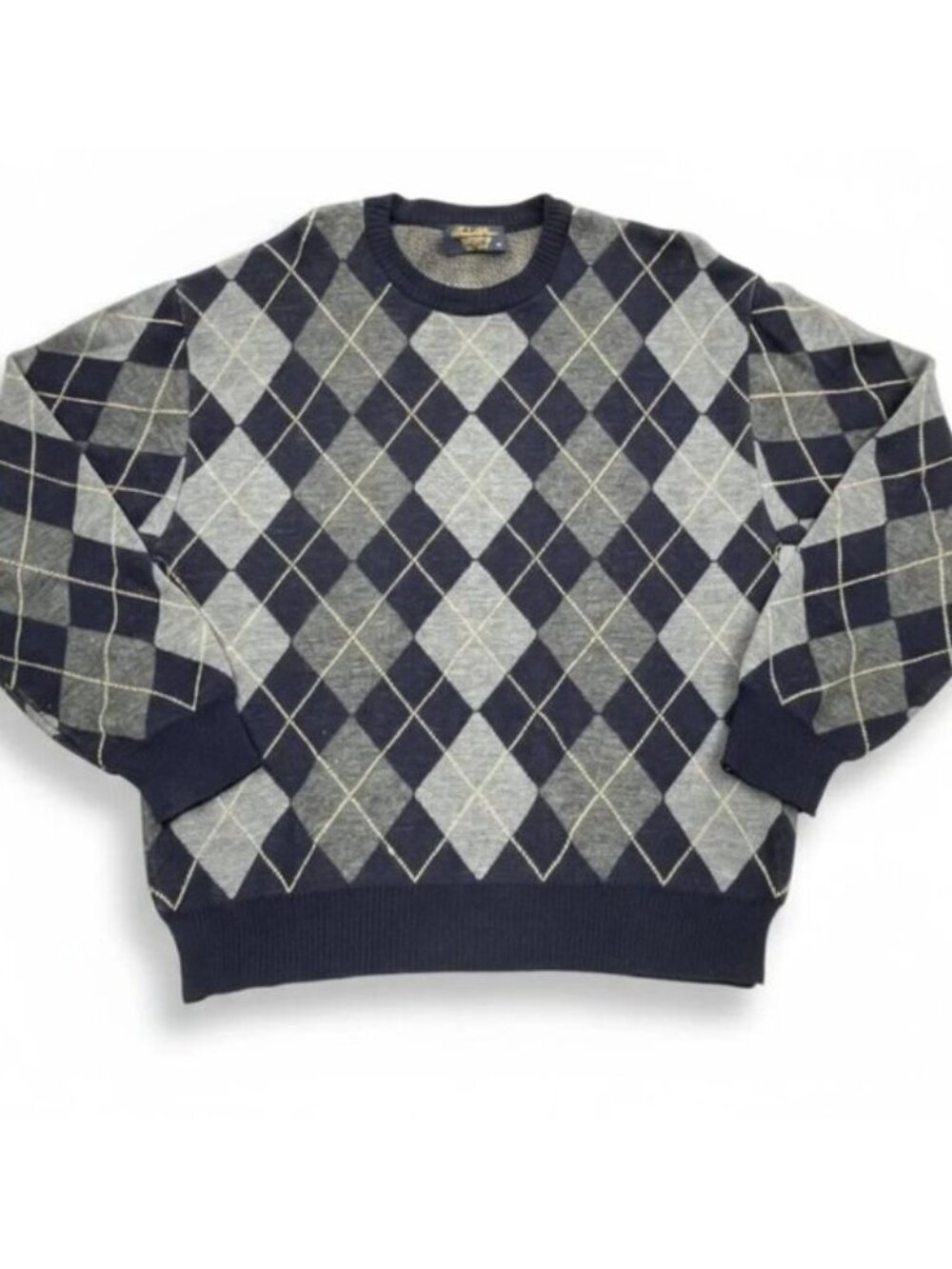 Brooks Brothers Italian Merino Wool Argyle Blue Gray Sweater Men's M